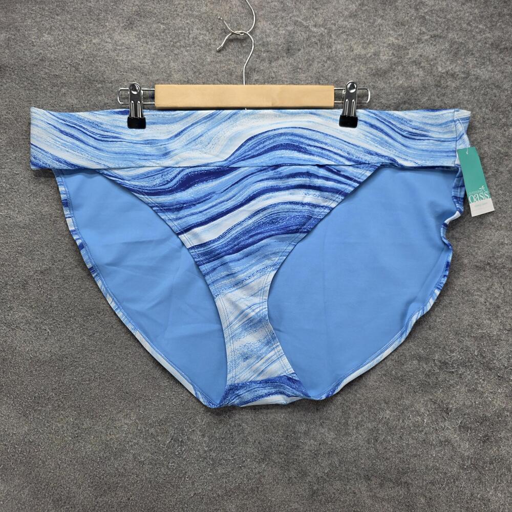 Outdoor Oasis Bikini Bottom Womens 2X Blue Striped Medium Coverage Lined Stretch